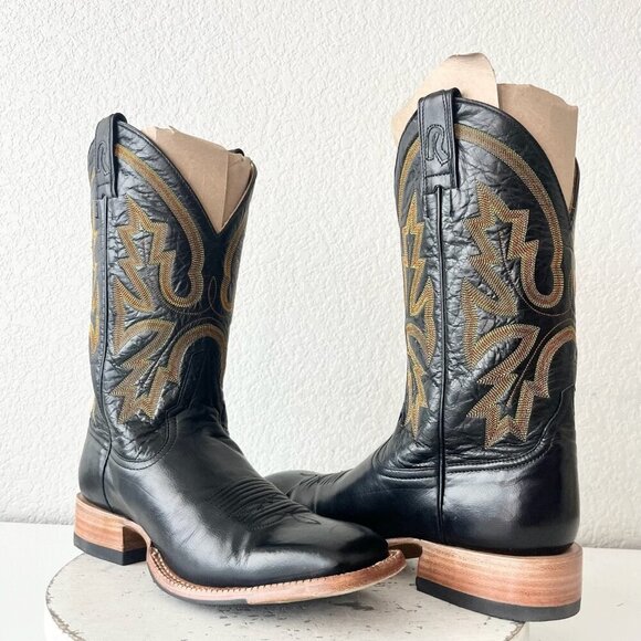 Rod Patrick Mens Cowboy Boots 9.5C Black Narrow Cowboy Square Toe Western - Picture 1 of 13